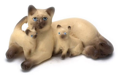 Dollhouse Miniature Mother & Babies, Cat, Siamese Brown